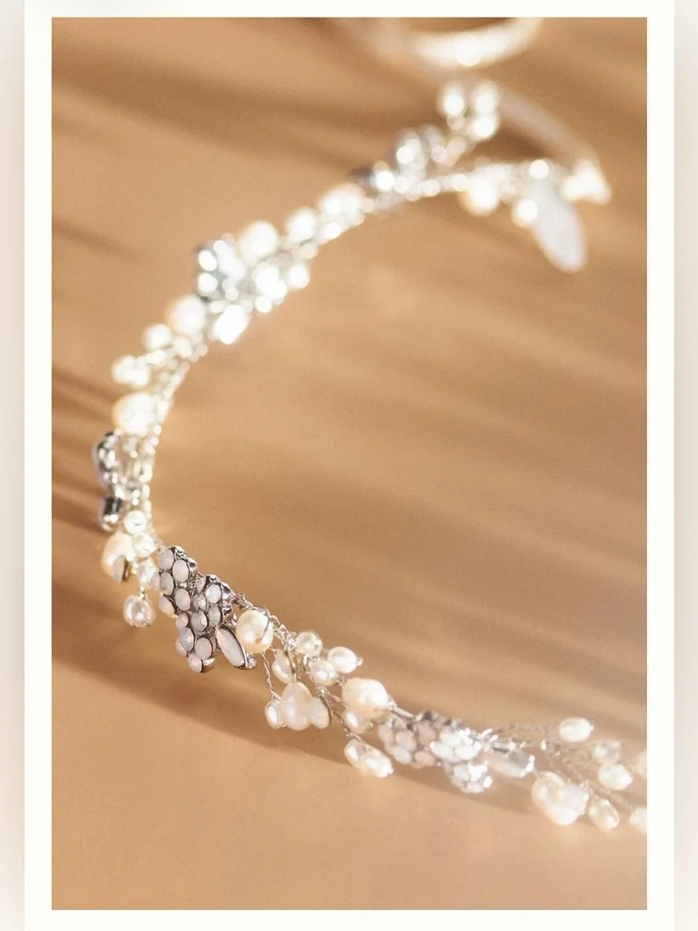 Anthropologie Twigs & Honey Baby’s Breath Pearl Opal Bridal crown headband
